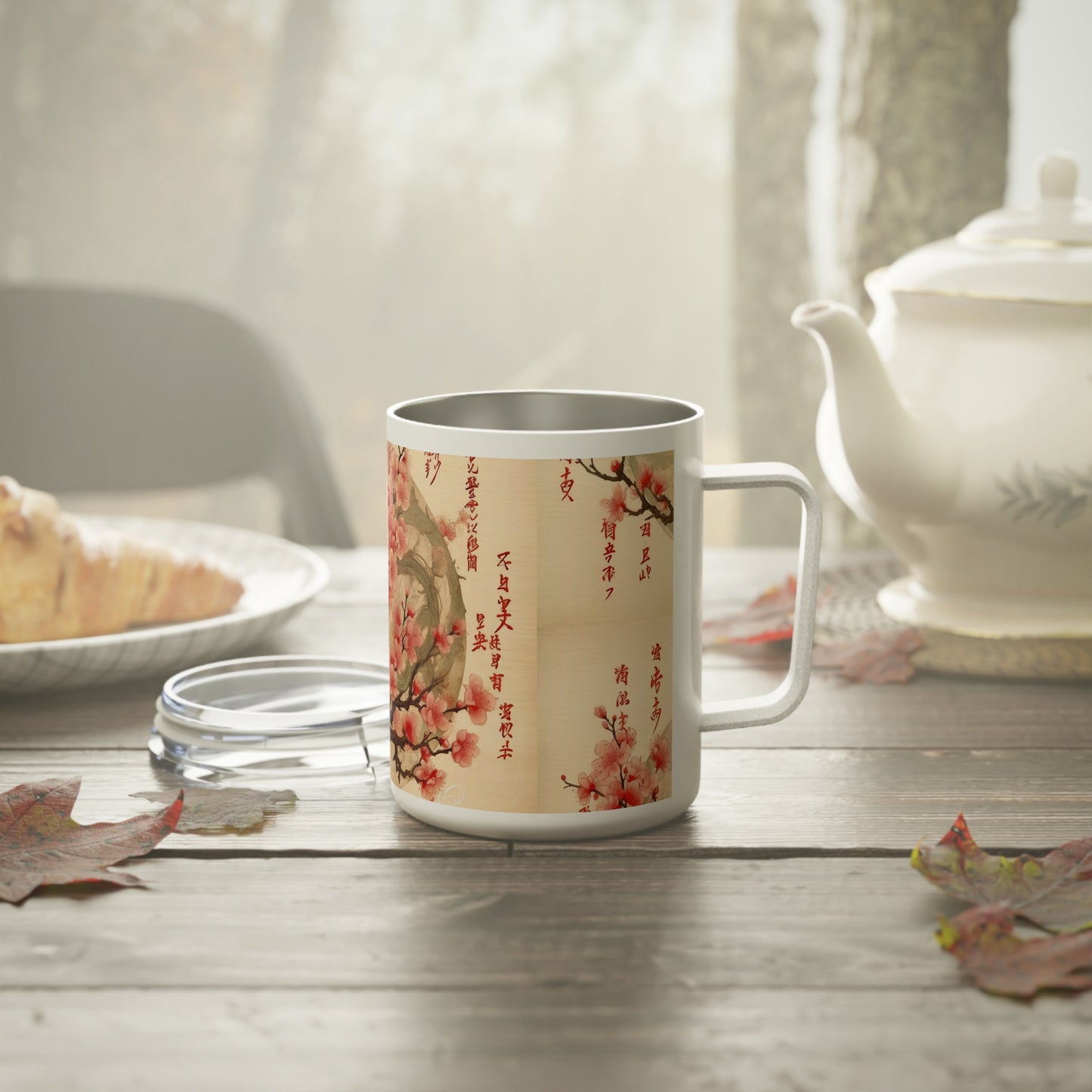 Whimsical Blossom Dreams: Insulated Coffee Mug with Delightful Flower Drawings and Cherry Blossoms