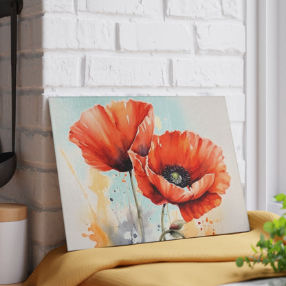 Whimsical Poppy Flower Watercolor Glass Cutting Board: An Artistic Delight