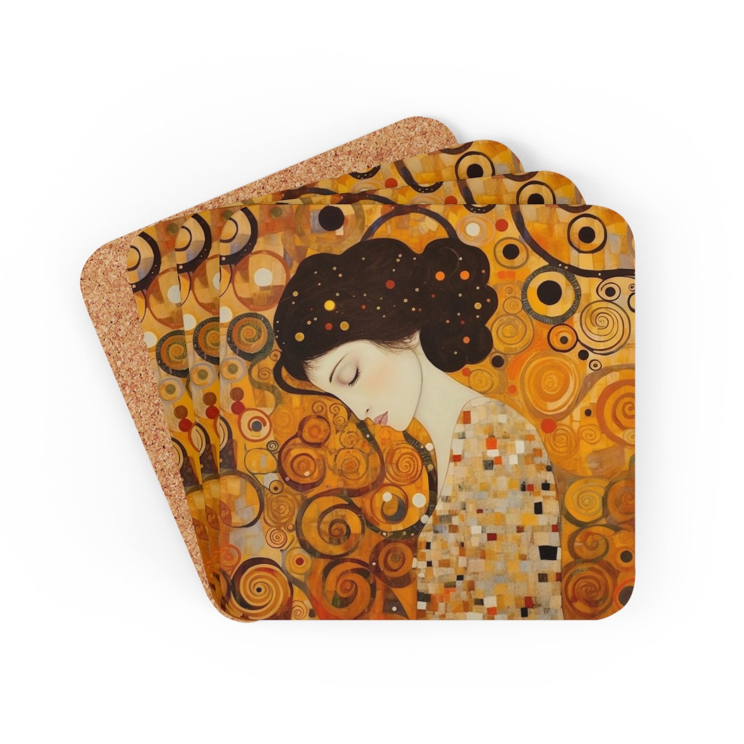 Gustav Klimt Inspired Corkwood Coaster Set: A Tribute to the Iconic Art of the Vienna Secession