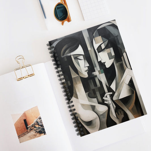 Spiral Notebook with Cubist Woman Painting: Brush Strokes of Bold Creativity