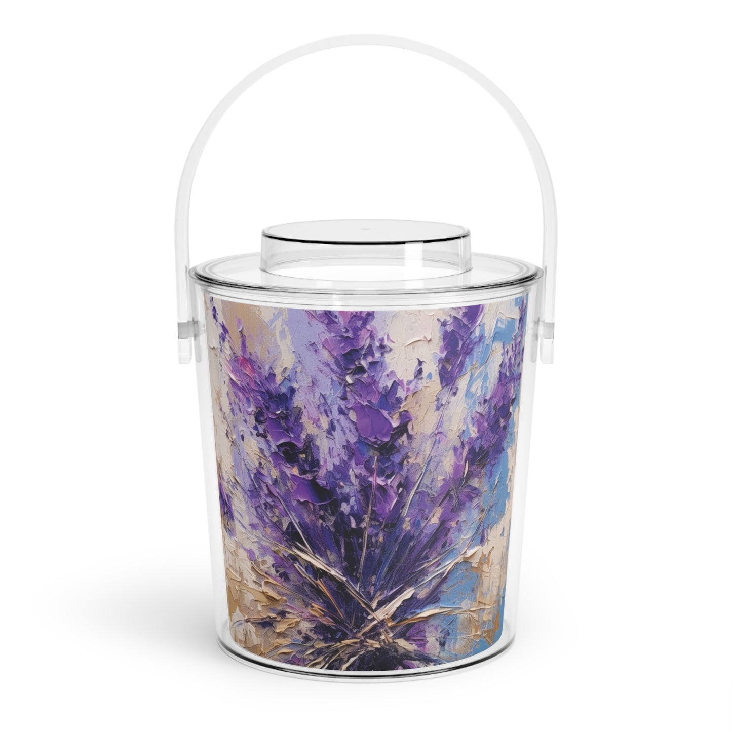 Vibrant Lavender Art on Ice Bucket with Tongs: A Floral Delight for Your Senses