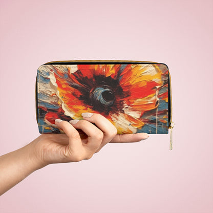 Poppy Symphony: Zipper Wallet with Abstract Floral Artwork