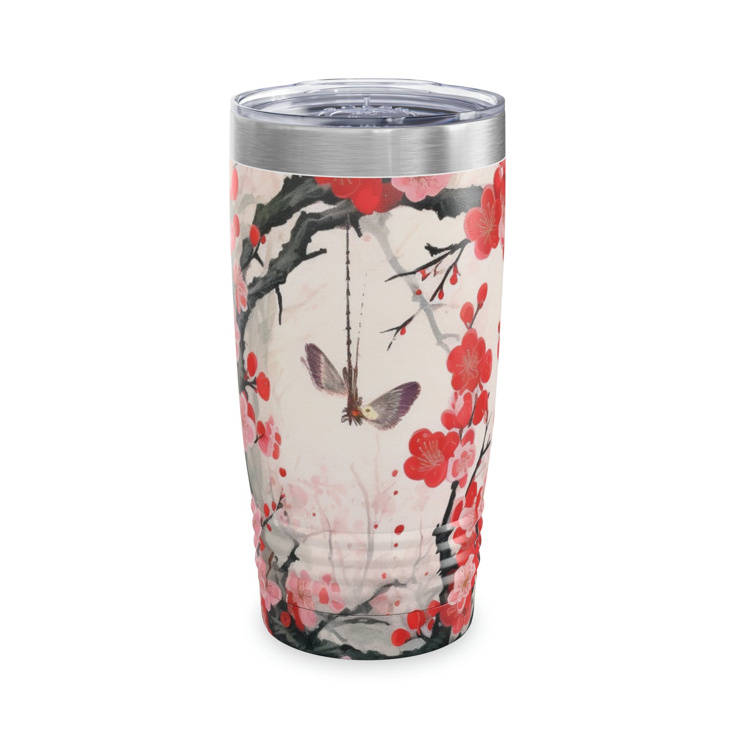 Cherry Blossom Delight: Ringneck Tumbler Adorned with Intricate Flower Drawings and Artistry