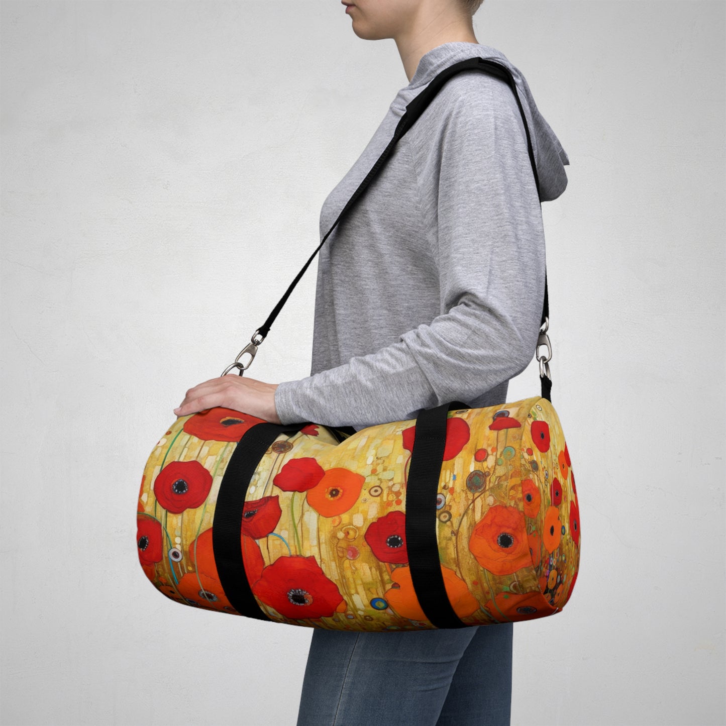 Floral Symphony: Duffel Bag showcasing Gustav Klimt's Poppies in Art Nouveau