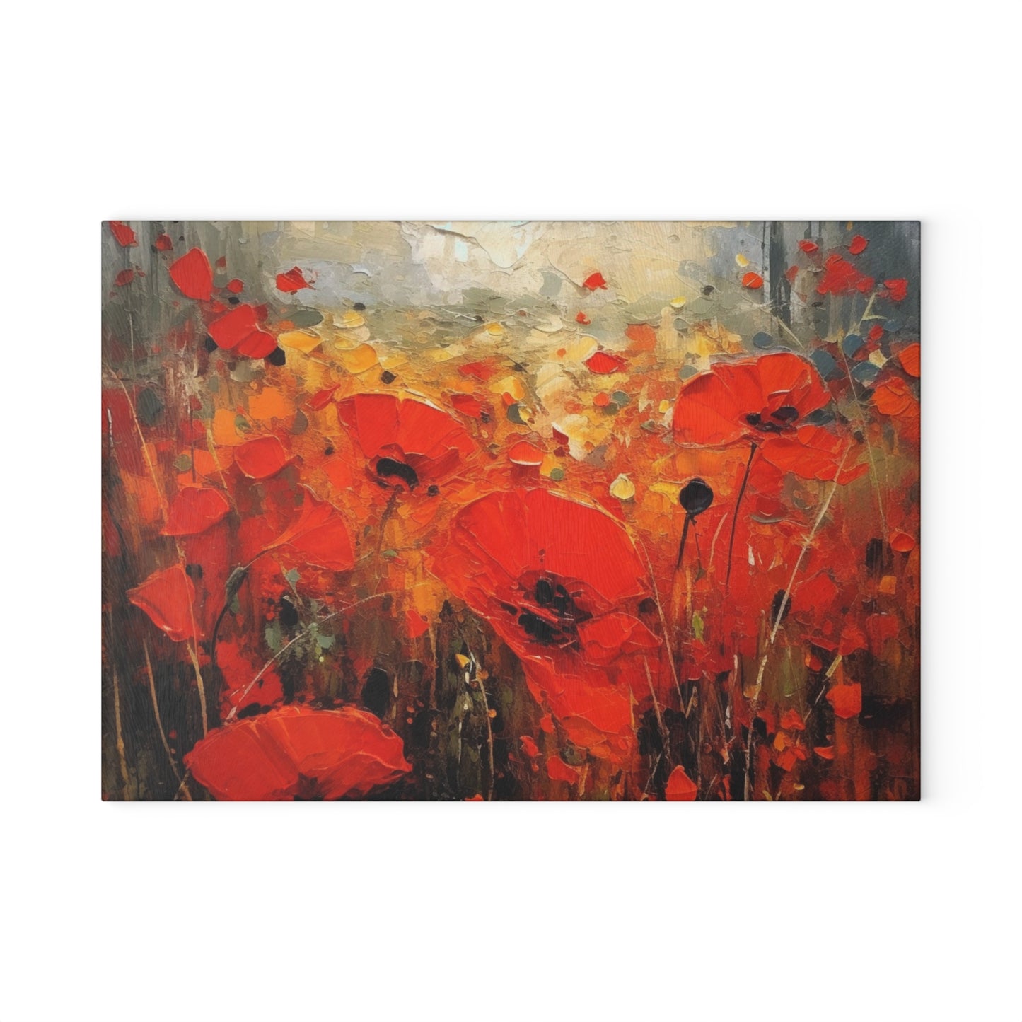 Whimsical Poppy Art on Glass Cutting Board