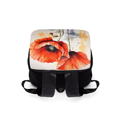 Whimsical Poppy Flower Watercolor Unisex Casual Shoulder Backpack: An Artistic Delight