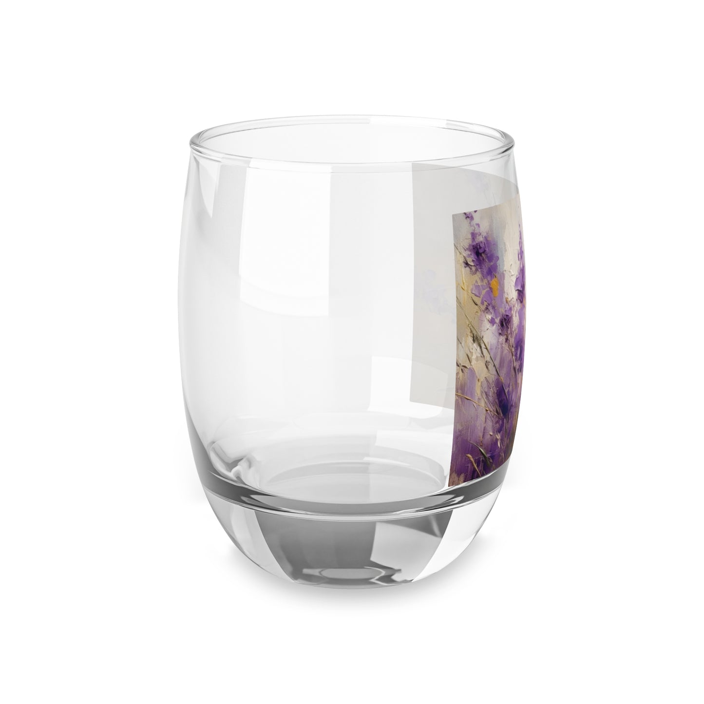 Expressive Lavender Drawing on Whiskey Glass: A Symphony of Colors and Petals