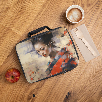 Japanese-Inspired Abstract Oil Painting Lunch Bag: Celebrating Geisha Beauty