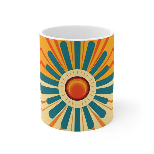 Midcentury Modern Sun: Ceramic Mug with Atomic Age Design for Vintage Fashion Enthusiasts