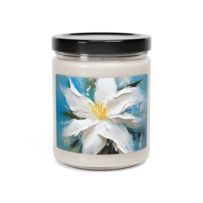 Ethereal Elegance: Scented Soy Candle featuring an Abstract Oil Painting of Jasmine