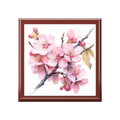 Whimsical Delight: Watercolor Cherry Blossom Tree Jewelry Box