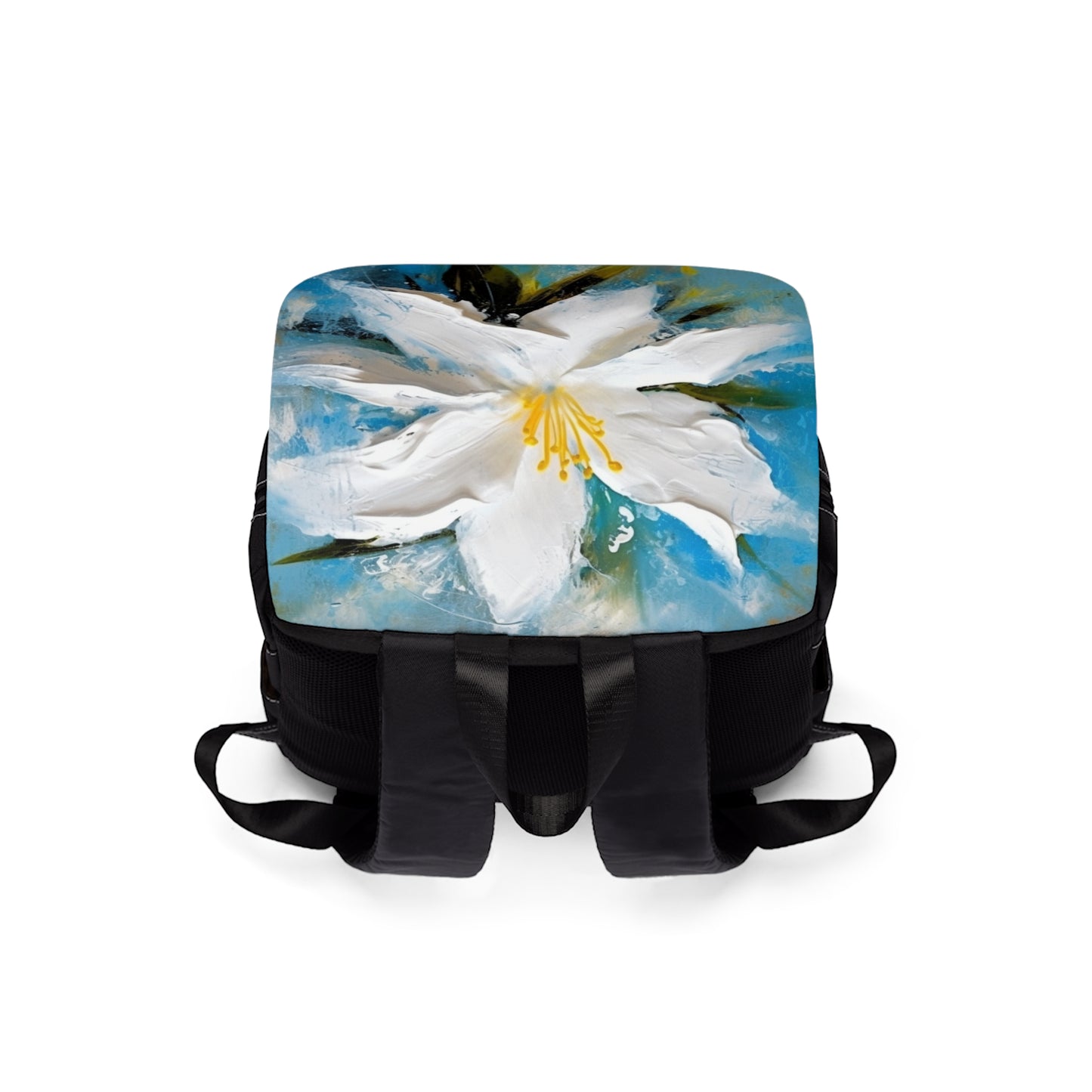 Ethereal Elegance: Unisex Casual Shoulder Backpack featuring an Abstract Oil Painting of Jasmine