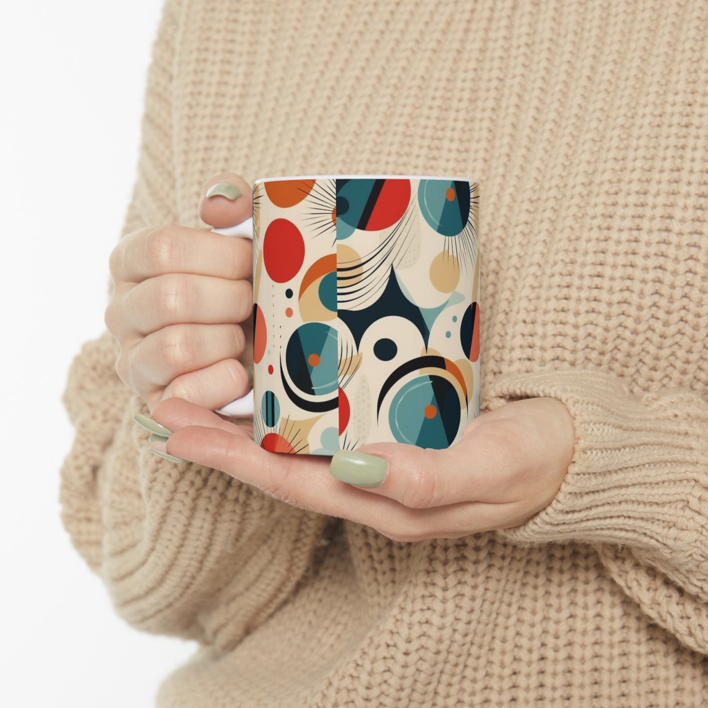 Midcentury Modern Delight: Ceramic Mug with Abstract Art and Atomic Age Design