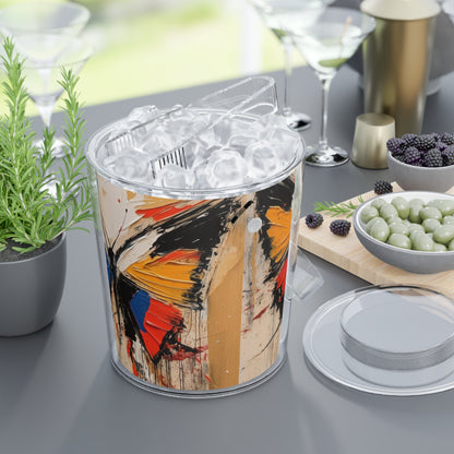 Abstract Bauhaus Design: Ice Bucket with Tongs with Butterfly-Inspired Brush Strokes