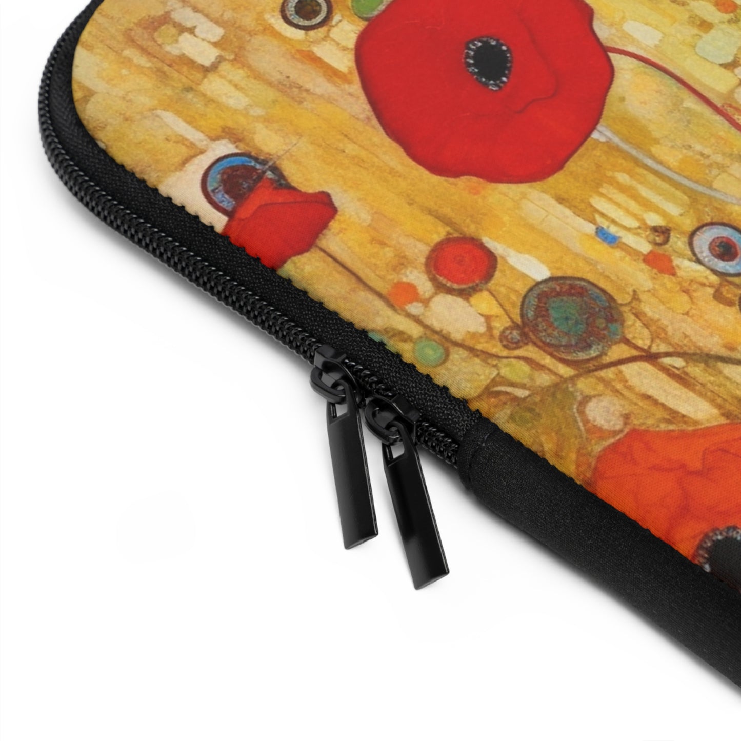 Floral Symphony: Laptop Sleeve showcasing Gustav Klimt's Poppies in Art Nouveau