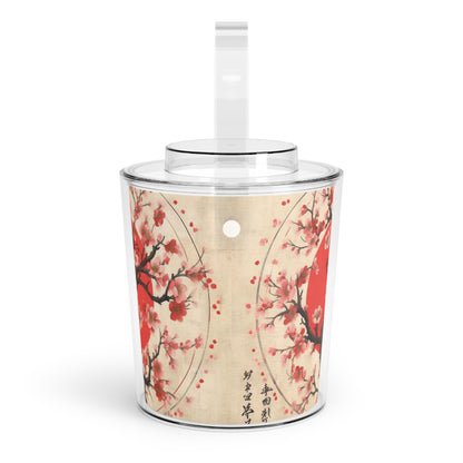 Nature's Brushstrokes: Ice Bucket with Tongs Featuring Captivating Cherry Blossom Drawings