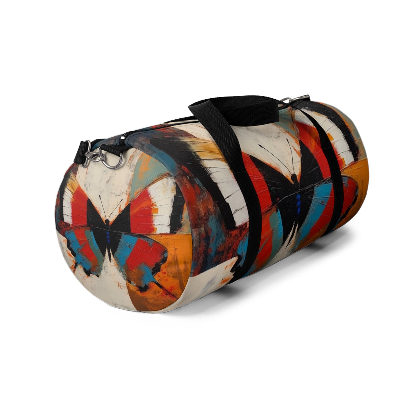 Bauhaus-Inspired Butterfly Symphony: Duffel Bag  with Vibrant Colors and Intricate Details