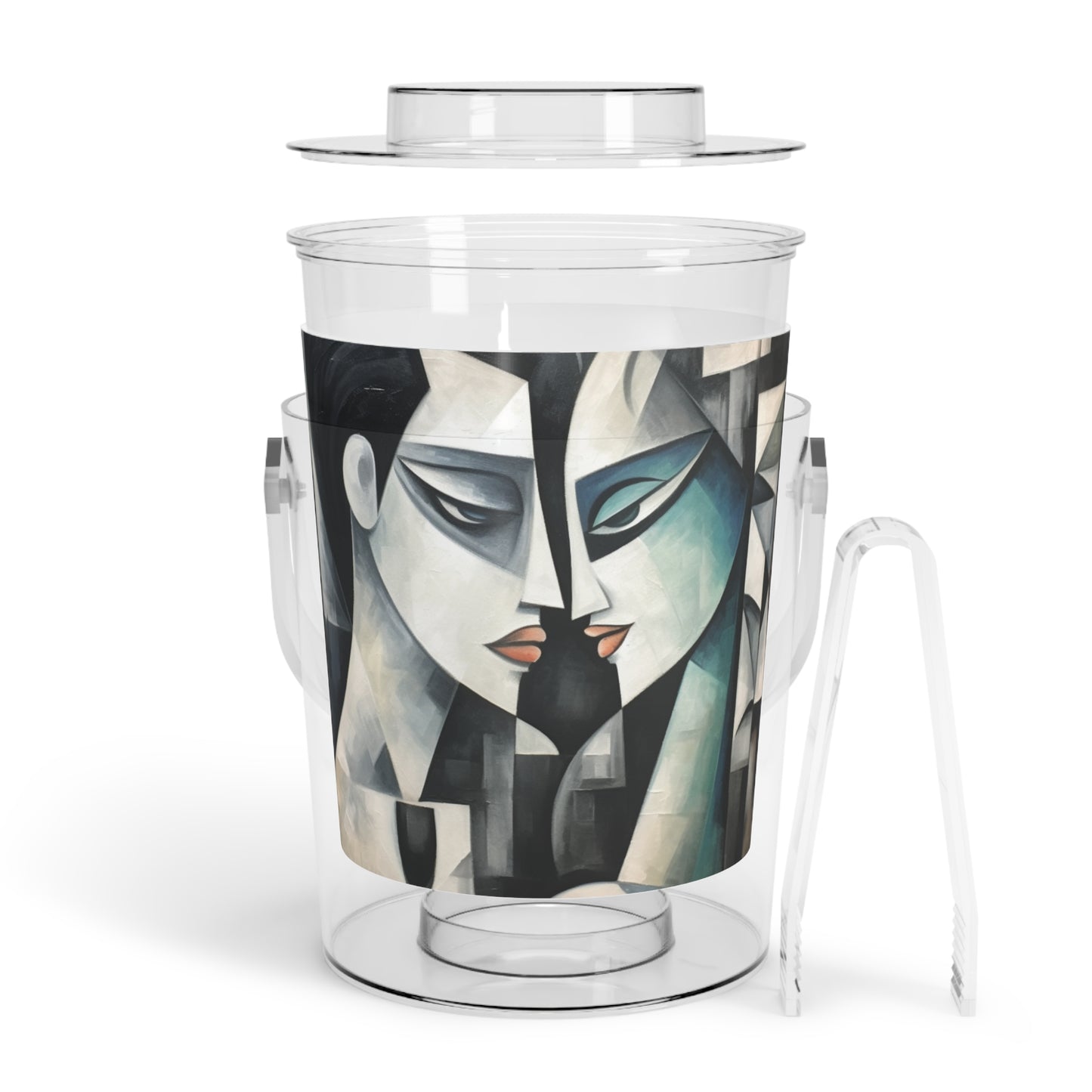 Ice Bucket with Tongs with Cubist Art: Sip with Artistic Finesse and Abstract Flair