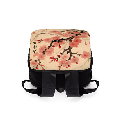 Floral Fusion: Unisex Casual Shoulder Backpack Merging Cherry Blossom Beauty and Artistic Flower Drawings