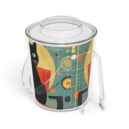 Abstract Cat Expressions: Modern Art-Inspired Midcentury Modern Ice Bucket with Tongs with Timeless Atomic Age Design