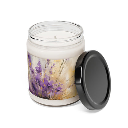 Expressive Lavender Drawing on Scented Soy Candle: A Symphony of Colors and Petals