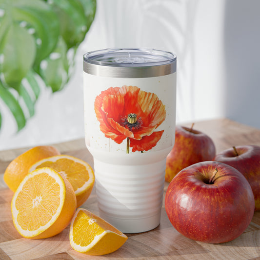 Vibrant Poppies: Ringneck Tumbler with Watercolor Floral Elegance