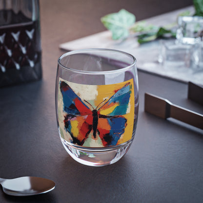 Painting with a Twist: Abstract Butterfly Whiskey Glass