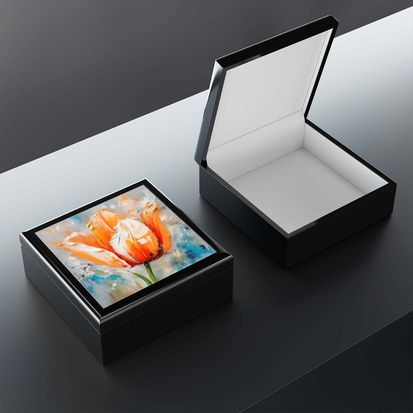 Jewelry Box with Vibrant Orange Tulip: Embrace the Beauty of Nature