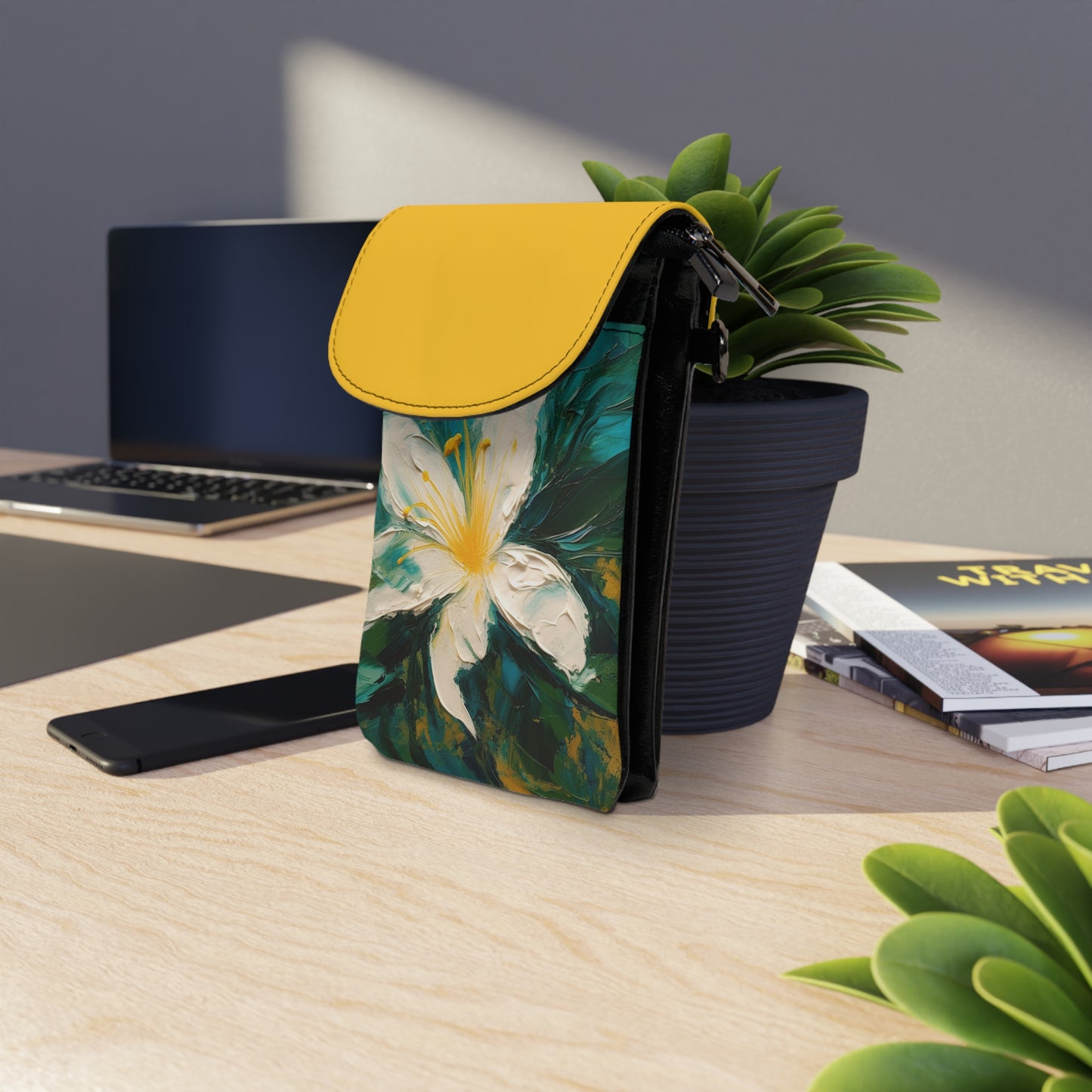 Floral Symphony: Small Cell Phone Wallet featuring an Abstract Oil Painting of Jasmine