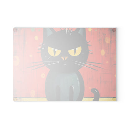 Fashionably Retro Feline: Midcentury Modern Glass Cutting Board with a Vintage Cat-Inspired Flair