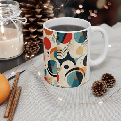 Midcentury Modern Delight: Ceramic Mug with Abstract Art and Atomic Age Design