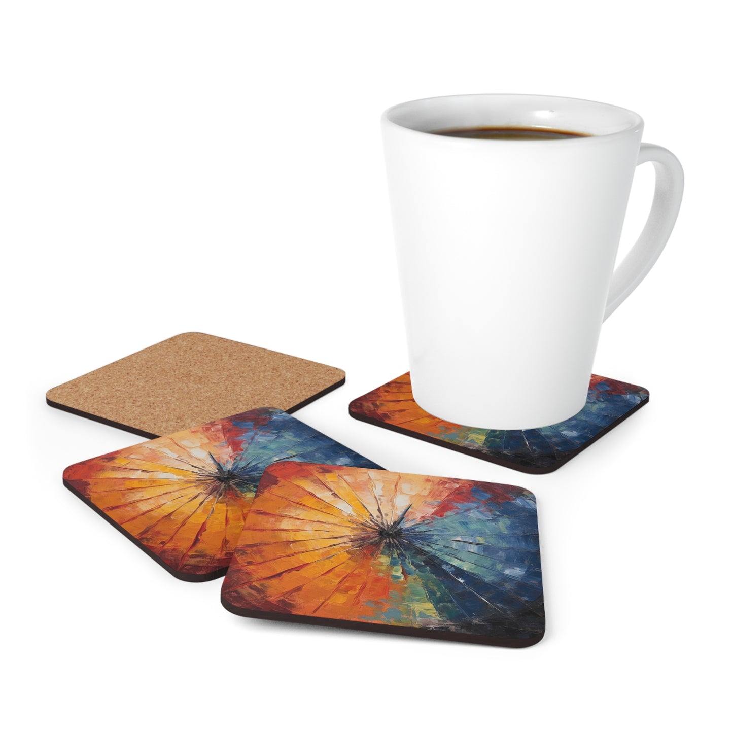 Abstract Art Corkwood Coaster Set: Japanese Umbrella, A Reflection of Creativity