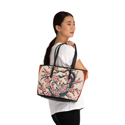 Enchanting Petal Symphony: PU Leather Shoulder Bag Celebrating Cherry Blossom Tree Drawings