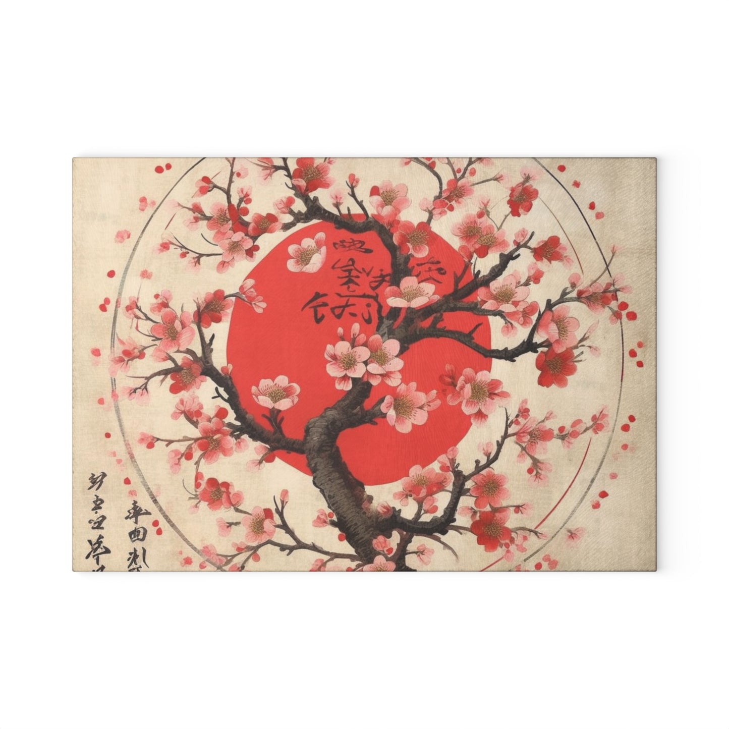 Nature's Brushstrokes: Glass Cutting Board Featuring Captivating Cherry Blossom Drawings