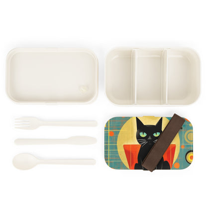 Abstract Cat Expressions: Modern Art-Inspired Midcentury Modern Bento Box with Timeless Atomic Age Design