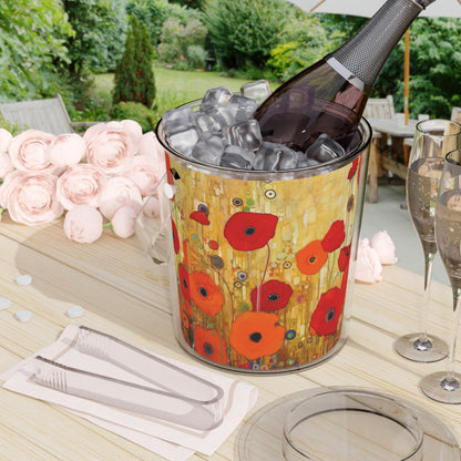 Floral Symphony: Ice Bucket with Tongs showcasing Gustav Klimt's Poppies in Art Nouveau