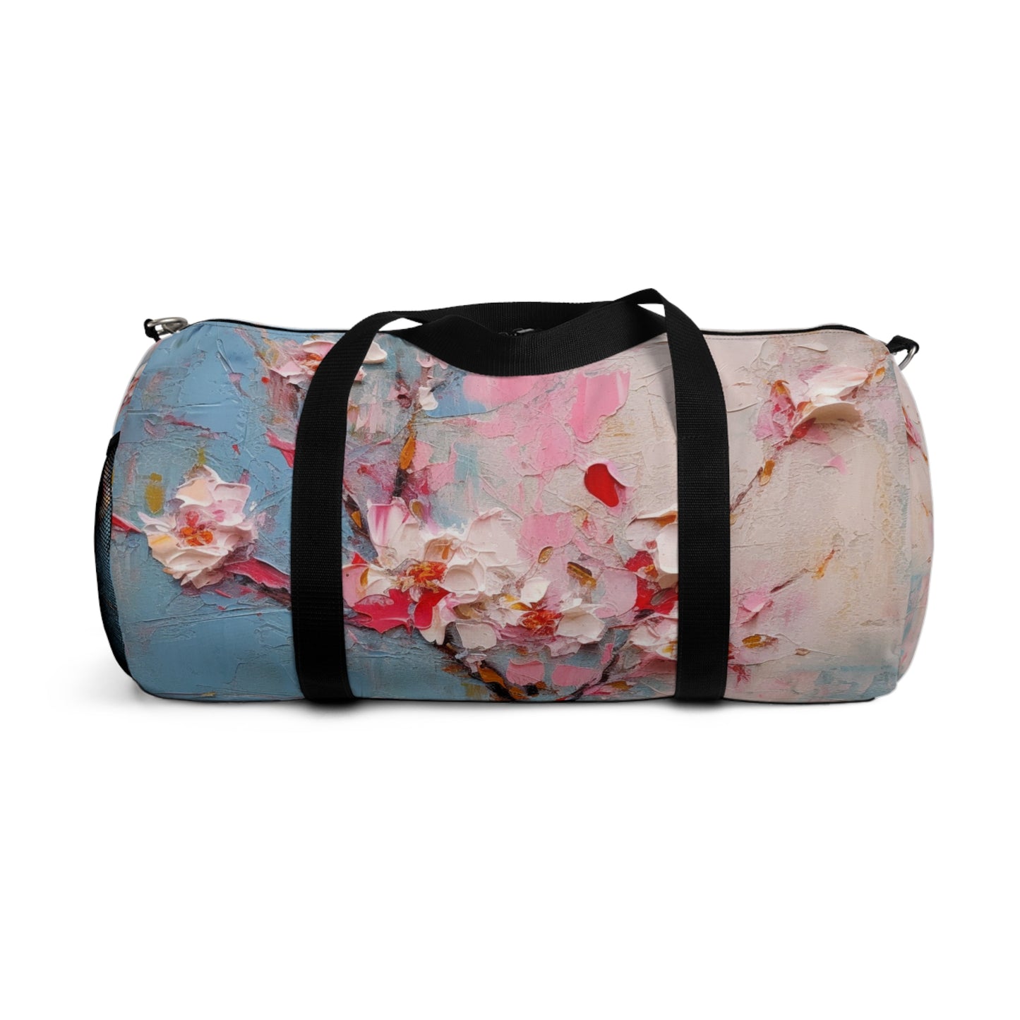 Abstract Backgrounds Duffel Bag: Tranquil Hues and Cherry Blossom Charm