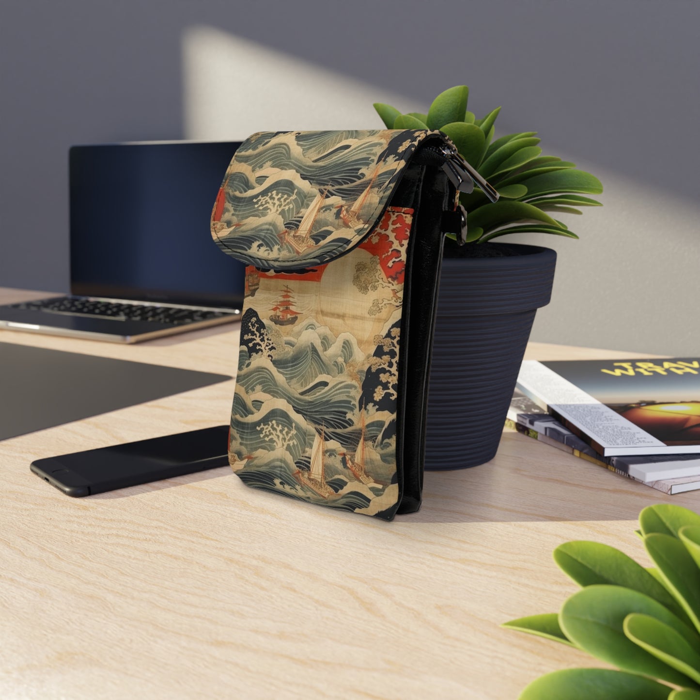 Artistic Fusion - Where Japanese Tapestry Meets the Perfect Small Cell Phone Wallet