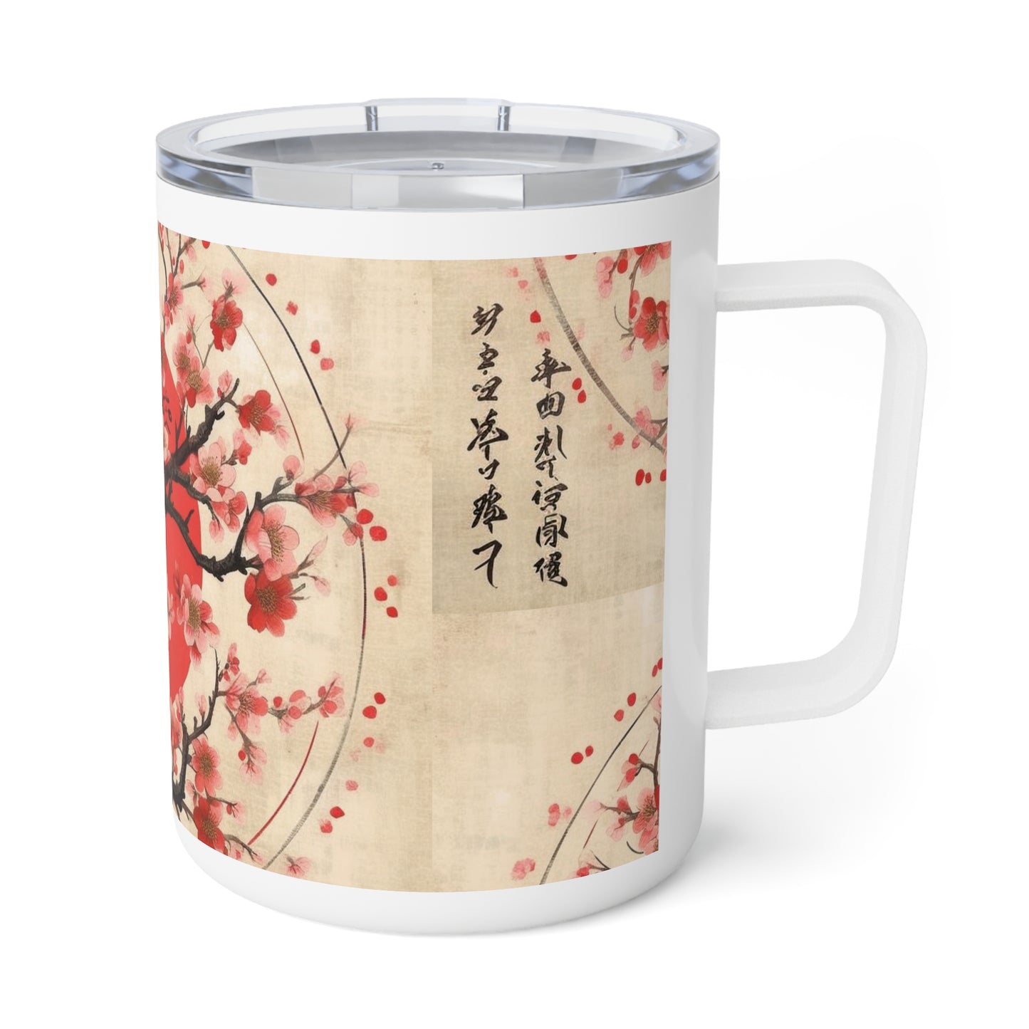 Nature's Brushstrokes: Insulated Coffee Mug Featuring Captivating Cherry Blossom Drawings