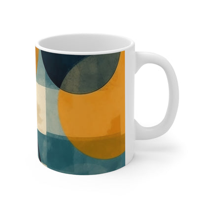 Retro Geometric Charm: Vintage Fashion-Inspired Coffee Mug with Midcentury Modern Touches