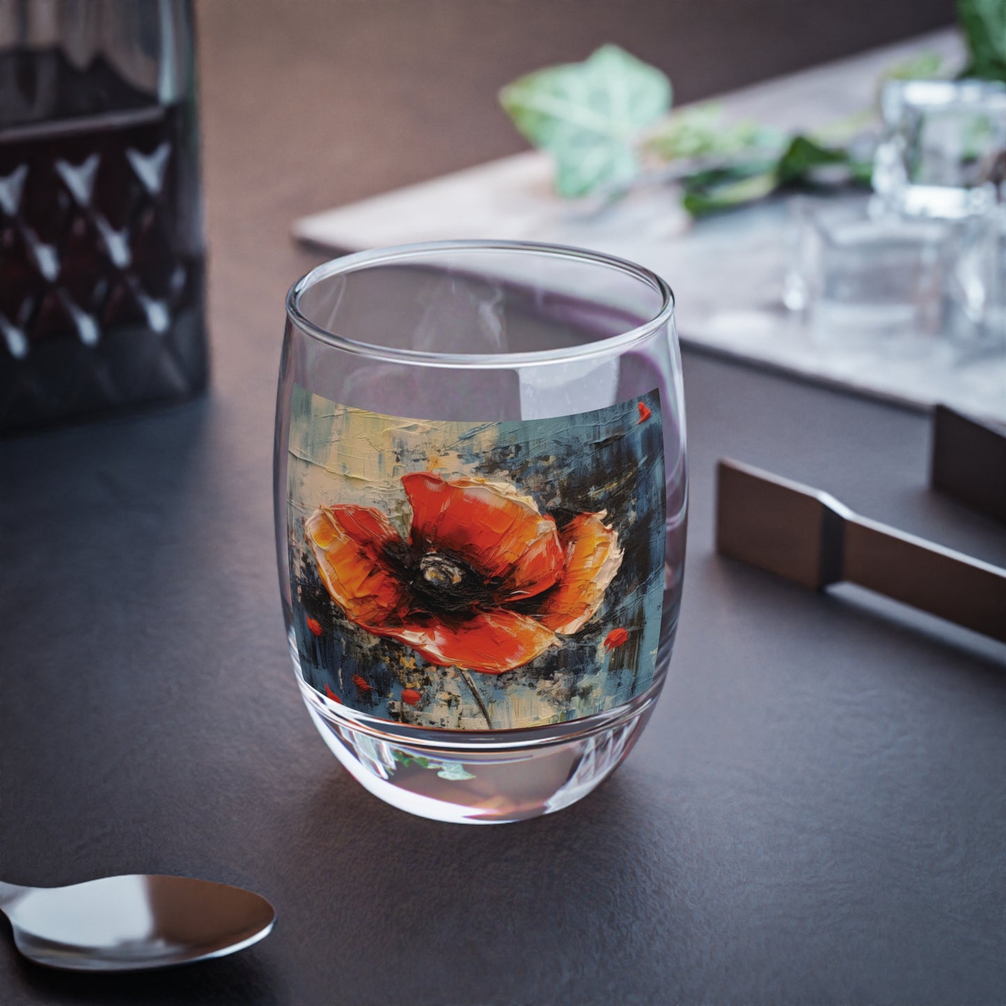 Poppy Elegance: Whiskey Glass with Delicate Flower Drawings