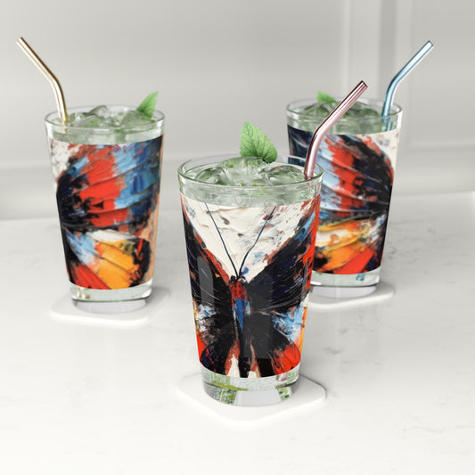 Pint Glass with Bauhaus-Inspired Butterfly Drawing: A Harmonious Blend of Art and Functionality