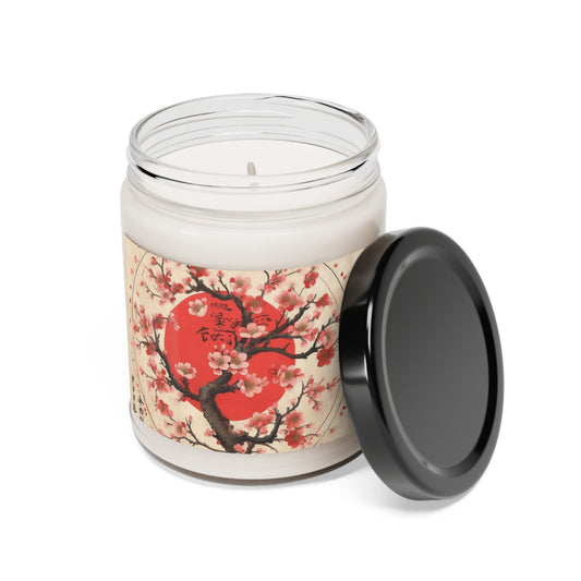 Nature's Brushstrokes: Scented Soy Candle Featuring Captivating Cherry Blossom Drawings