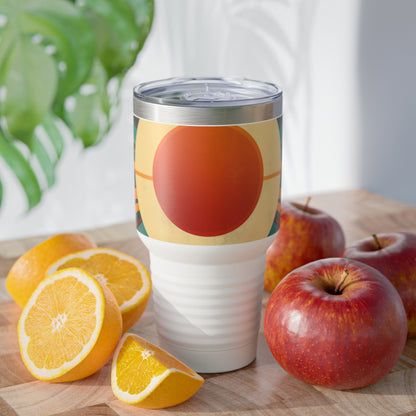 Sunshine Serenity: Ringneck Tumbler with Minimalist Midcentury Sun Design