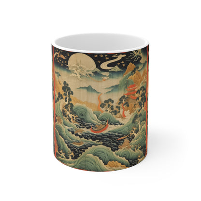 Harmony of the Elements: Japanese Tapestry-Inspired Ceramic Mug