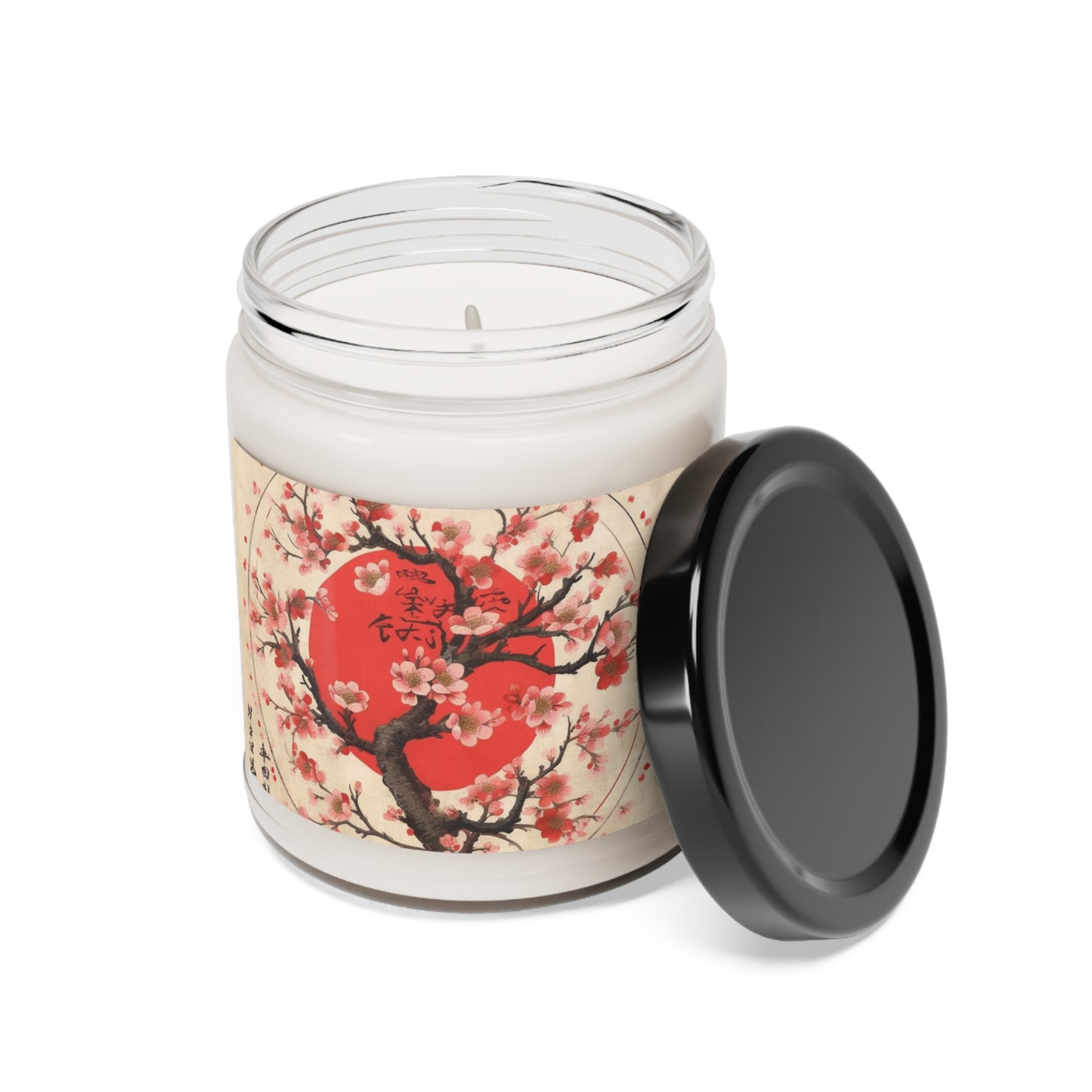 Nature's Brushstrokes: Scented Soy Candle Featuring Captivating Cherry Blossom Drawings