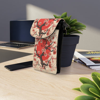 Nature's Brushstrokes: Small Cell Phone Wallet Featuring Captivating Cherry Blossom Drawings