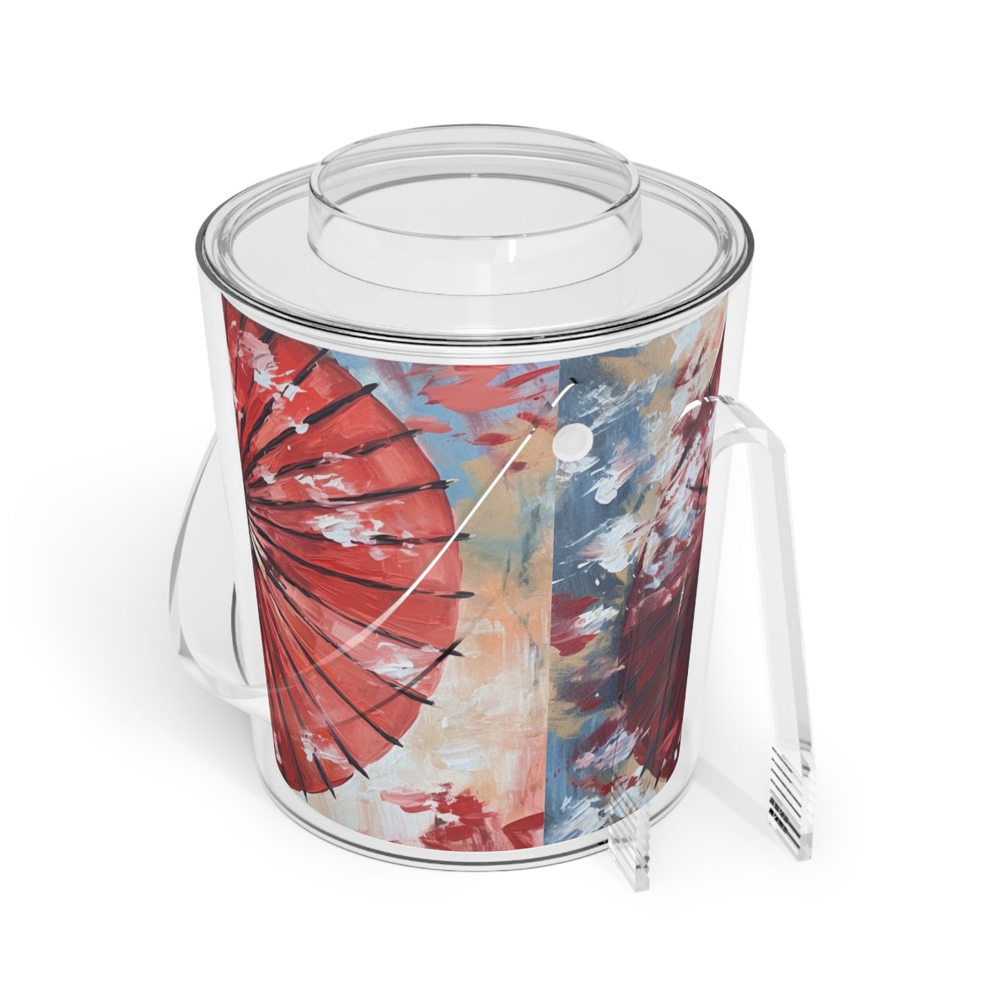 Abstract Japanese Umbrella Painting Ice Bucket with Tongs: Unleashing Artistic Beauty