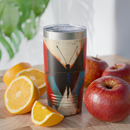 Bauhaus-Inspired Butterfly Symphony: Tumbler with Vibrant Colors and Intricate Details