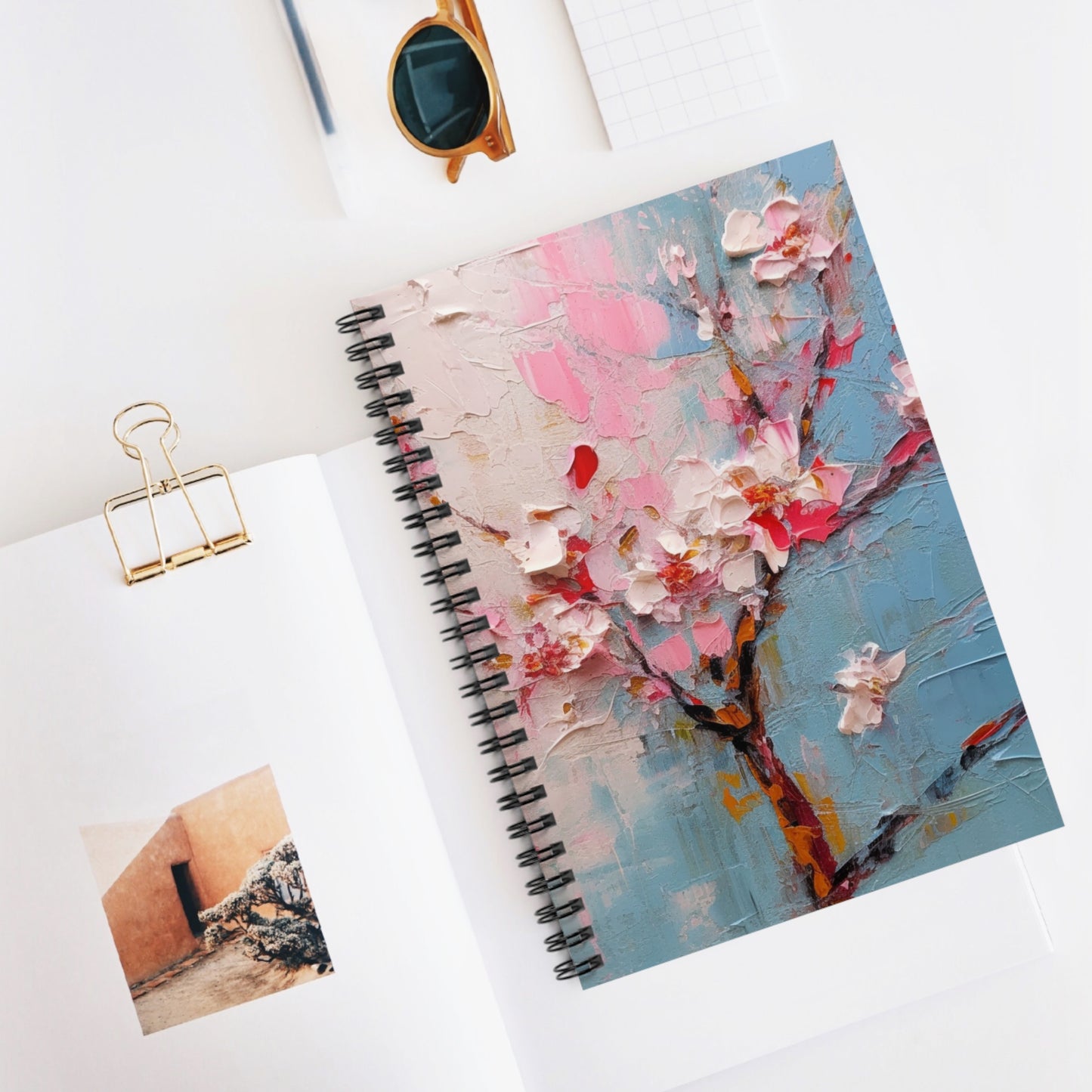 Abstract Backgrounds Spiral Notebook - Ruled Line: Tranquil Hues and Cherry Blossom Charm